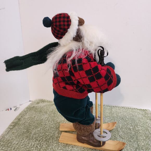 Vintage Skiing Santa Claus Figure Red Sweater Wood Skis 12" Christmas Decor - Picture 5 of 8
